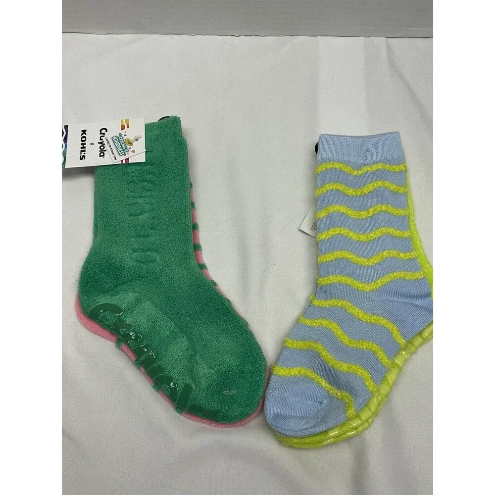 New Crayola 2-pack With Grips Terry Eyelash Wave Socks / Kids Socks 4 pairs